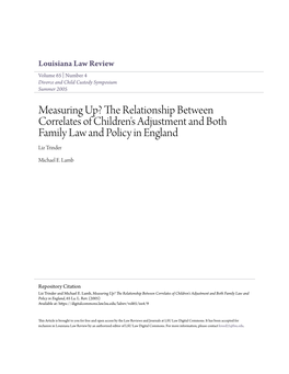 The Relationship Between Correlates of Children's Adjustment and Both Family Law and Policy in England Liz Trinder