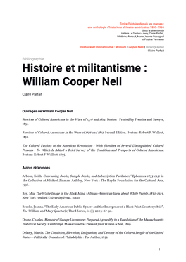 Histoire Et Militantisme : William Cooper Nell | Bibliographie Claire Parfait