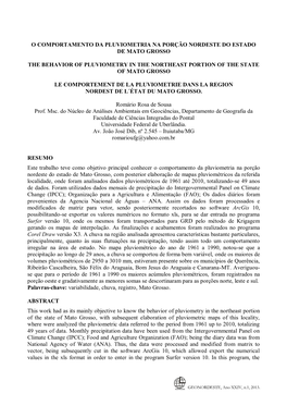 O Comportamento Da Pluviometria Na Porção Nordeste Do Estado De Mato Grosso