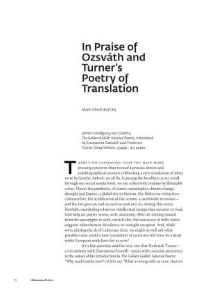 In Praise of Ozsváth and Turner's Poetry of Translation