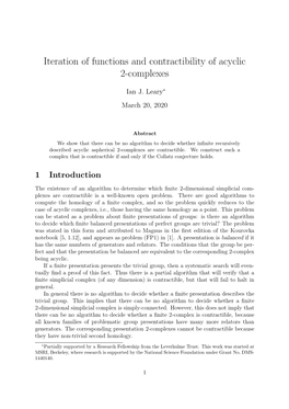 Iteration of Functions and Contractibility of Acyclic 2-Complexes