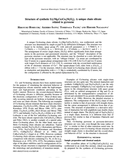 Structure of Synthetic Liimg,Cu)Cuz[Siz06]Z: a Unique Chain Silicate Related to Pyroxene