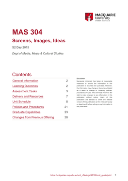 MAS 304 Screens, Images, Ideas S2 Day 2015