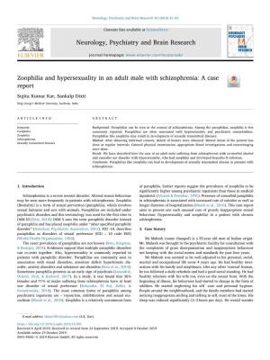 Zoophilia and Hypersexuality in an Adult Male with Schizophrenia A