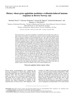 Dietary Wheat Germ Agglutinin Modulates Ovalbumin-Induced Immune Responses in Brown Norway Rats