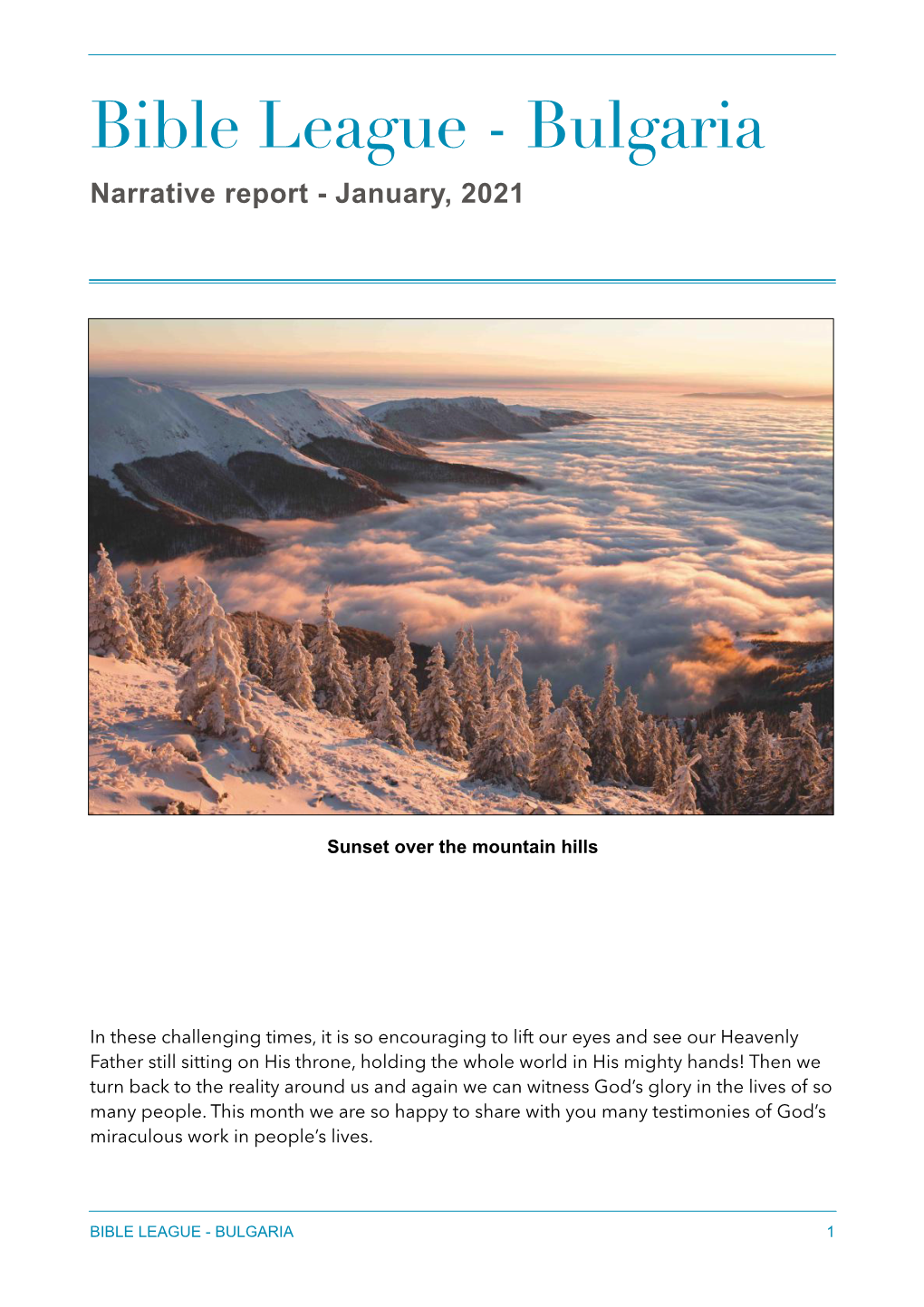 Bible League - Bulgaria Narrative Report - January, 2021