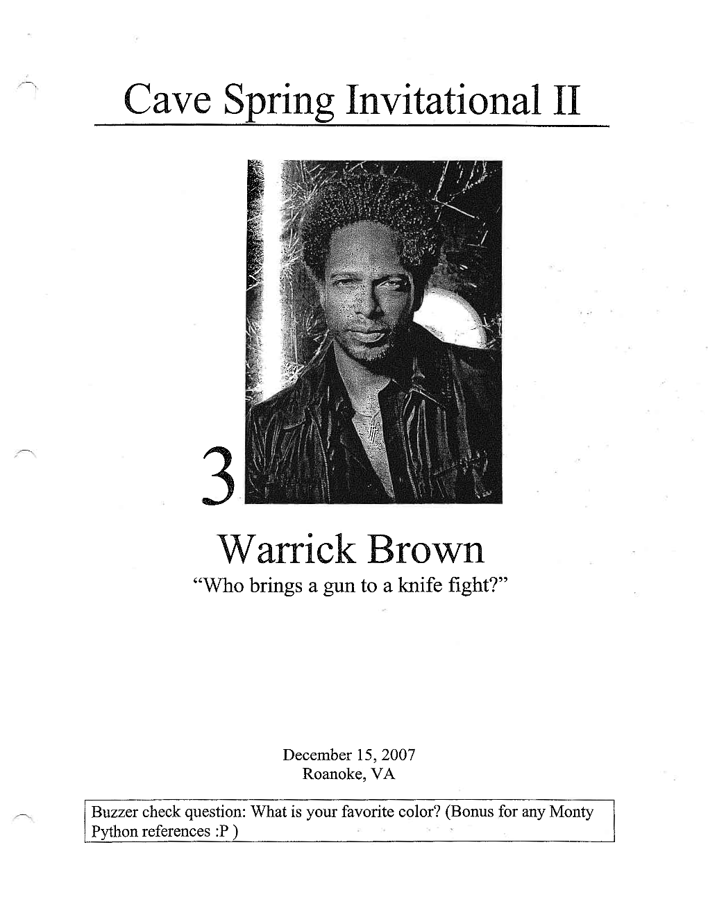 Cave Spring Invitational II Warrick Brown