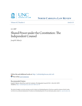 Shared Power Under the Constitution: the Independent Counsel Joseph R