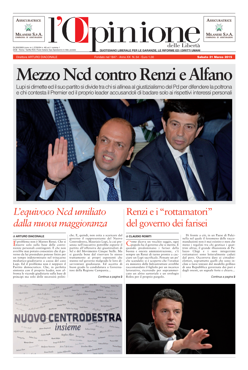 Mezzo Ncd Contro Renzi E Alfano
