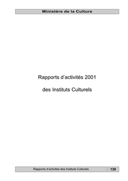 Rapports D'activités 2001 Des Instituts Culturels