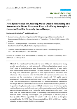 Field Spectroscopy for Assisting Water Quality Monitoring and Assessment in Water Treatment Reservoirs Using Atmospheric Corrected Satellite Remotely Sensed Imagery