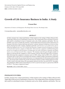 Growth of Life Insurance Business in India: a Study