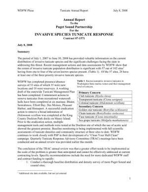 INVASIVE SPECIES TUNICATE RESPONSE Contract 07-1571