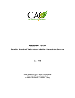 ASSESSMENT REPORT Complaint Regarding IFC's Investment In