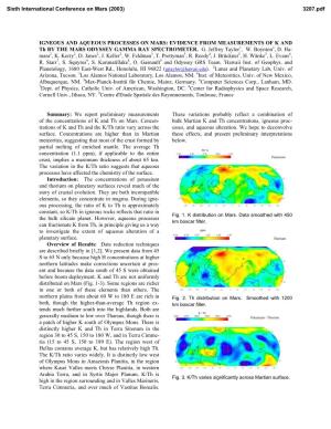 EVIDENCE from MEASUREMENTS of K and Th by the MARS ODYSSEY GAMMA RAY SPECTROMETER