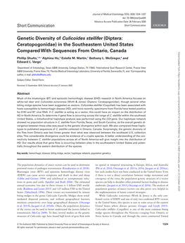 Genetic Diversity of Culicoides Stellifer (Diptera: Ceratopogonidae) in the Southeastern United States