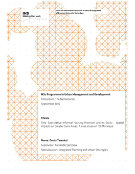 Speculative Informal Housing Provision and Its Socio-Spatial Impacts on Greater Cairo Areas a Case Study on El-Matareya
