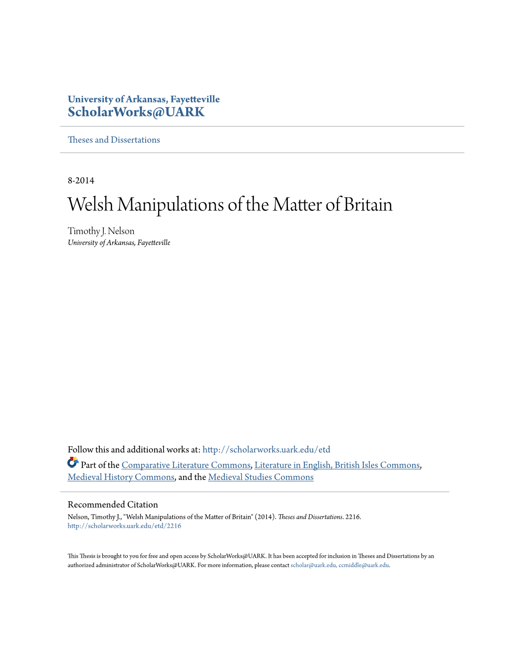 Welsh Manipulations of the Matter of Britain Timothy J