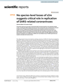 No Species-Level Losses of S2m Suggests Critical Role in Replication of SARS-Related Coronaviruses