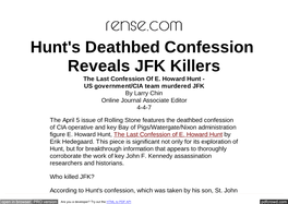 Hunt's Deathbed Confession Reveals JFK Killers the Last Confession of E