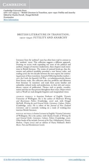 British Literature in Transition, 1920–1940: Futility and Anarchy Edited by Charles Ferrall , Dougal Mcneill Frontmatter More Information
