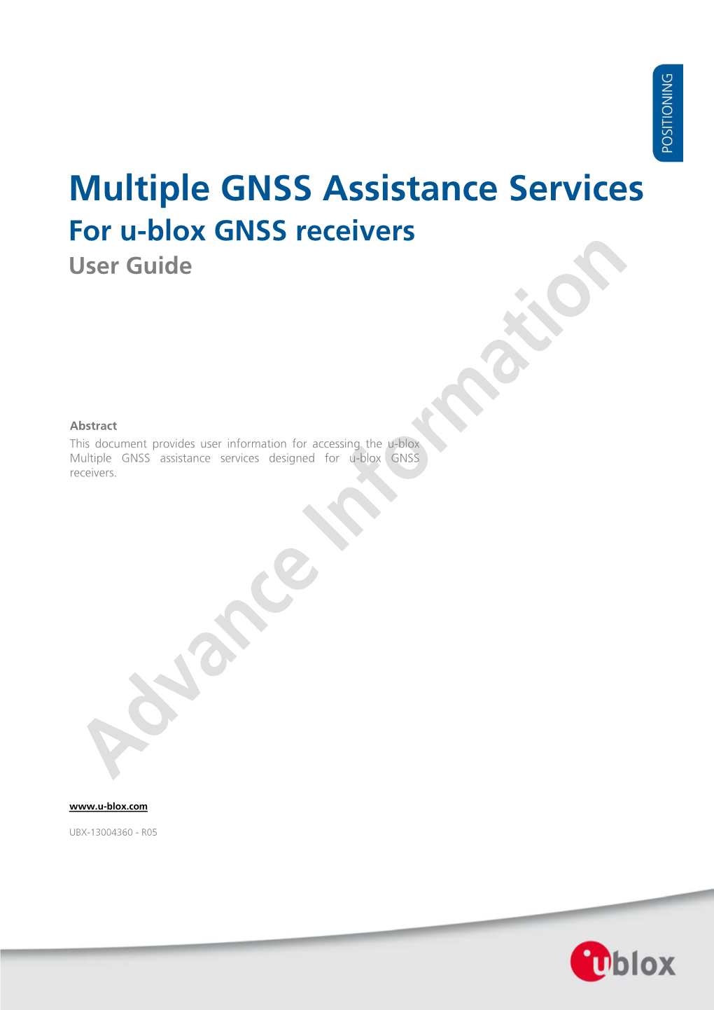 Multiple GNSS Assistance Services for U-Blox GNSS Receivers User Guide