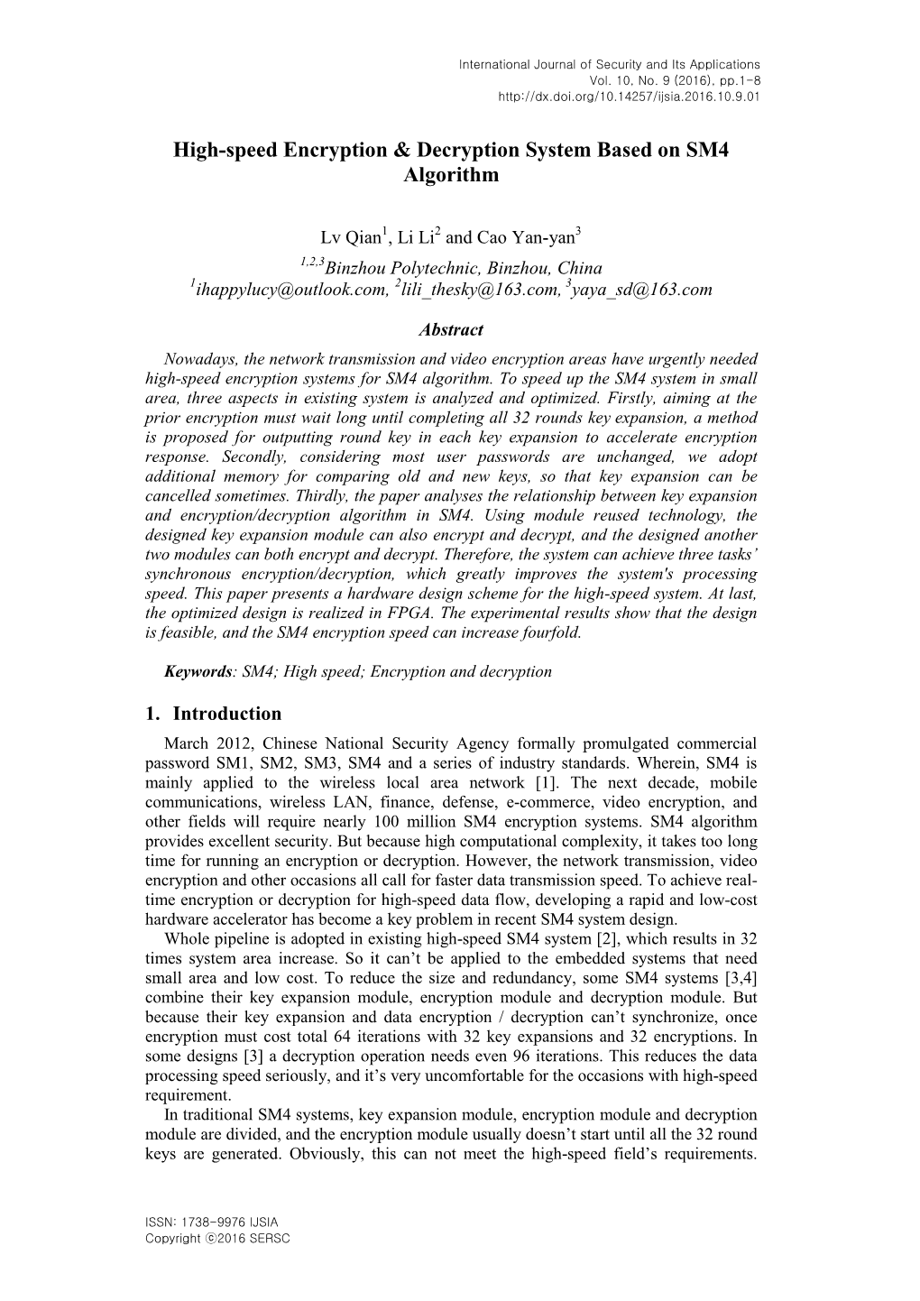 High-Speed Encryption & Decryption System Based on SM4 Algorithm