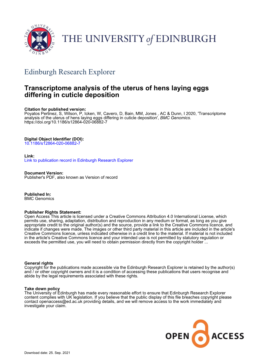 Transcriptome Analysis of the Uterus of Hens Laying Eggs Differing in Cuticle Deposition