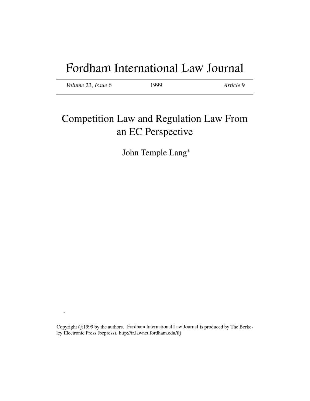 Competition Law and Regulation Law from an EC Perspective