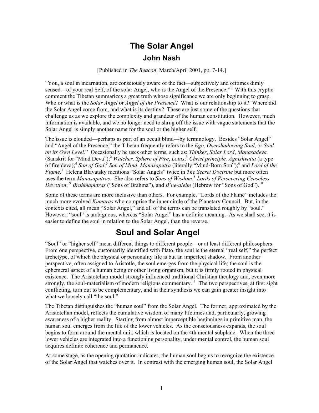 Solar Angel John Nash [Published in the Beacon, March/April 2001, Pp