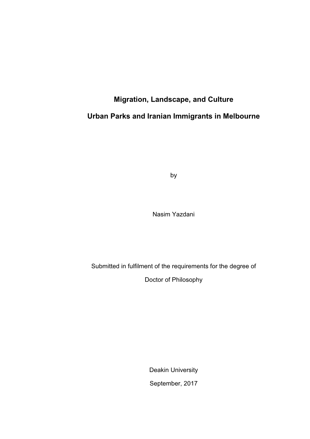 Migration, Landscape, and Culture Urban Parks and Iranian