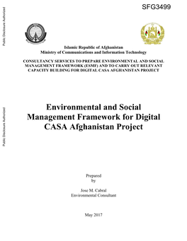 PROJECT Public Disclosure Authorized Environmental and Social Management Framework for Digital CASA Afghanistan Project Public Disclosure Authorized