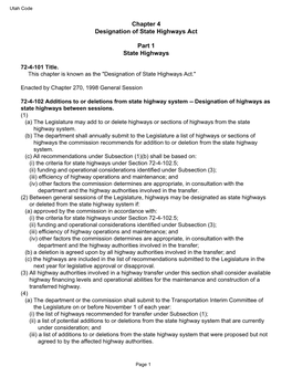 Chapter 4 Designation of State Highways Act Part 1 State Highways