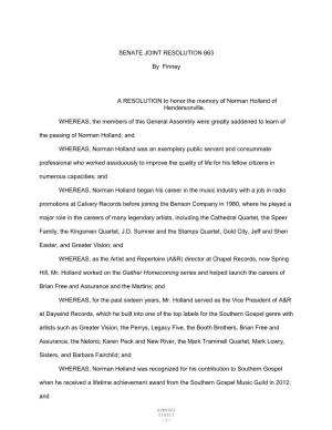 SENATE JOINT RESOLUTION 663 by Finney a RESOLUTION to Honor