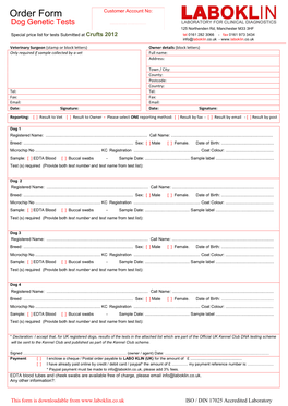 Laboklin Crufts 2012 Order Form