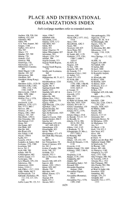 PLACE and INTERNATIONAL ORGANIZA TIONS INDEX Italicised Page Numbers Refer to Extended Entries