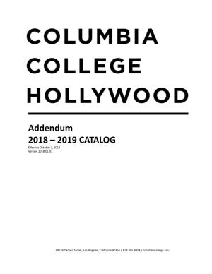 Addendum 2018 – 2019 CATALOG Effective October 1, 2018 Version 2018.01.01
