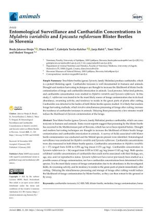 Entomological Surveillance and Cantharidin Concentrations in Mylabris Variabilis and Epicauta Rufidorsum Blister Beetles in Slov