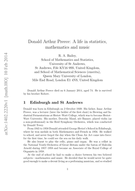 Donald Arthur Preece: a Life in Statistics, Mathematics and Music