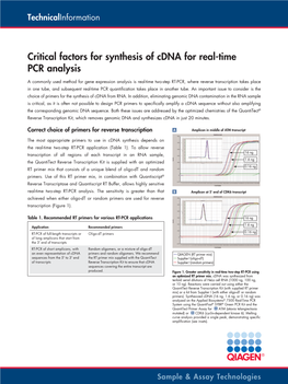 Critical Factors for Synthesis of Cdna for Real-Time PCR Analysis