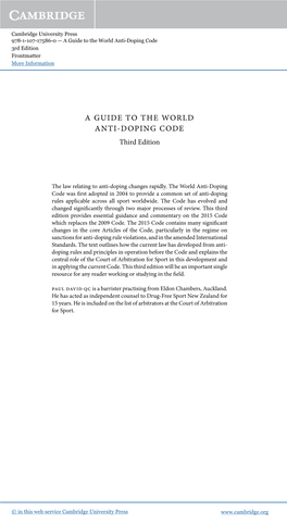 A Guide to the World Anti-Doping Code 3Rd Edition Frontmatter More Information
