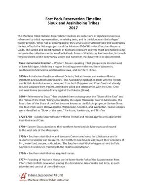 Fort Peck Reservation Timeline Sioux and Assiniboine Tribes 2017