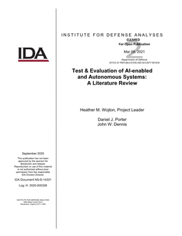 Test & Evaluation of AI-Enabled and Autonomous Systems: a Literature Review
