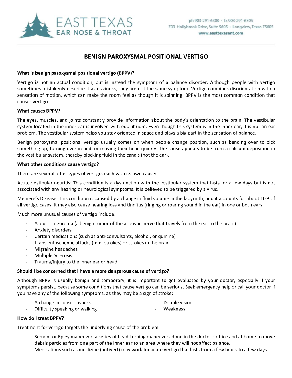 Benign Paroxysmal Positional Vertigo