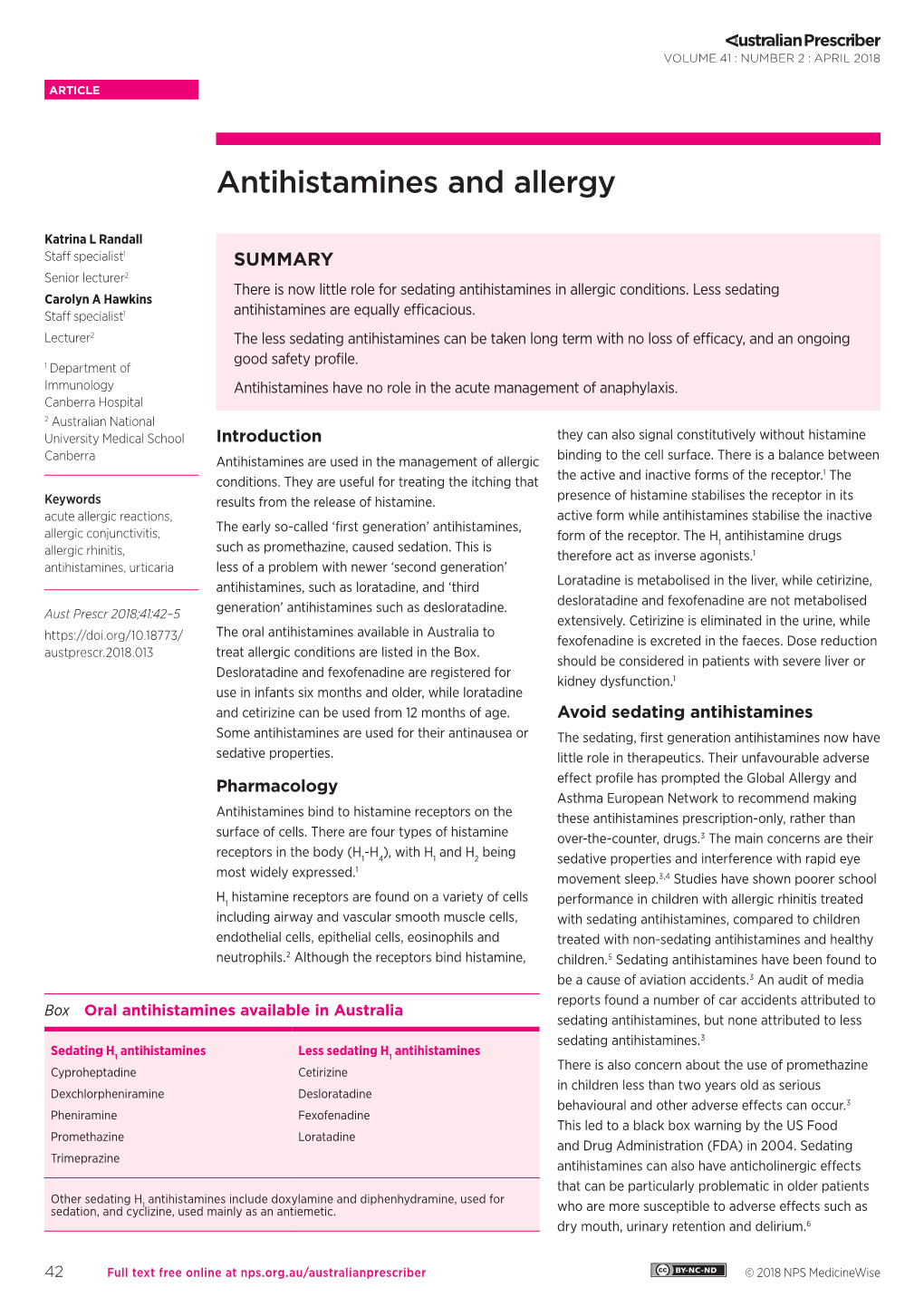 Antihistamines and Allergy