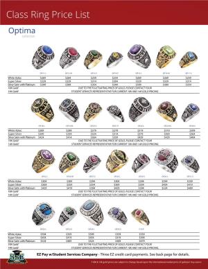 Class Ring Price List Optima Collection