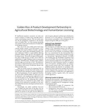 Golden Rice: a Product-Development Partnership in Agricultural Biotechnology and Humanitarian Licensing