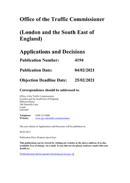 Applications and Decisions for London and the South East 4194