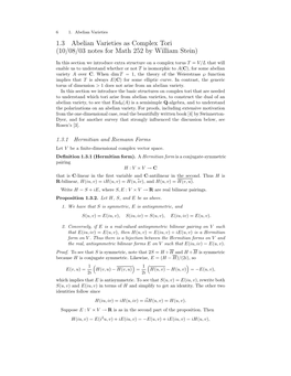 1.3 Abelian Varieties As Complex Tori (10/08/03 Notes for Math 252 by William Stein)