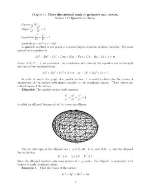Chapter 11. Three Dimensional Analytic Geometry and Vectors